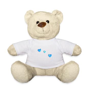trois cœurs bleus symbole amour motif de paillettes - Nounours - blanc - Devant