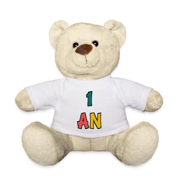 1. 1 AN. 1er ANNIVERSAIRE. ANNIVERSAIRE 1 AN. ANNI - Nounours - blanc - Devant