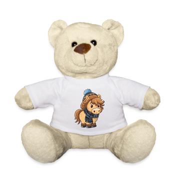 Cute pony with scarf and bobble hat. - Teddy Bear - white - Front