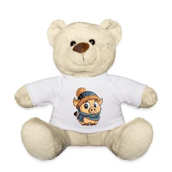 Mignon cochon avec écharpe et chapeau à pompon. - Nounours - blanc - Devant