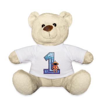 J’ai 1 an premier anniversaire avec robot - Nounours - blanc - Devant