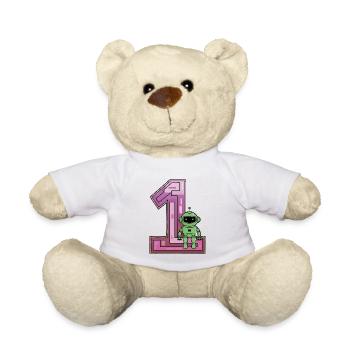 J’ai 1 an premier anniversaire avec robot - Nounours - blanc - Devant