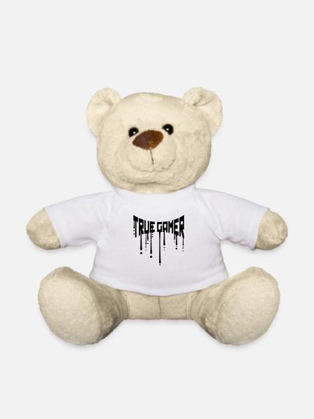 drop true gamer graffiti gamble text logo nerd - Teddy Bear - white