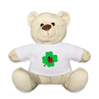 Marienkäfer auf Kleeblatt Glücksbringer Geschenk - Teddy - Weiß - Vorne