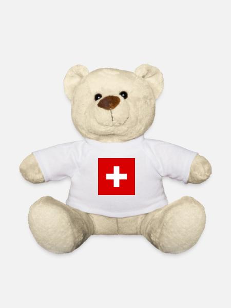 Drapeau suisse - Cadeau de fierté suisse - Nounours - blanc