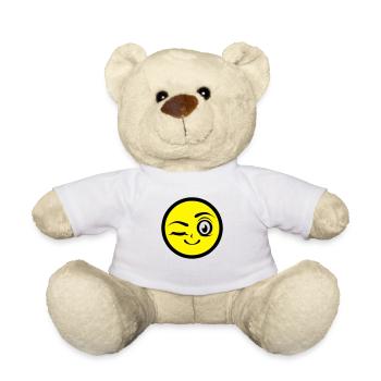 fille clin oeil sourire smiley - Nounours - blanc - Devant