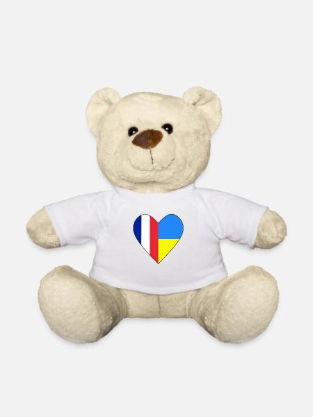 France Ukraine Heart - Teddy Bear - white