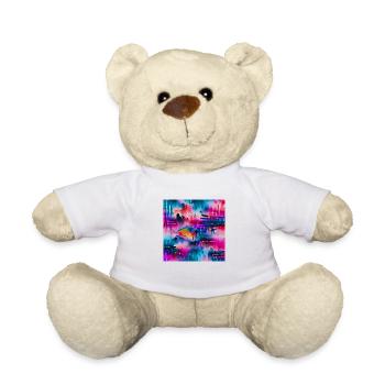 Abstract watercolor pattern in retro neon colors - Teddy Bear - white - Front