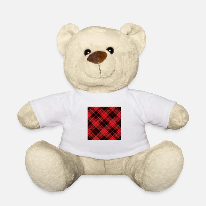 Red and black flannel buffalo pattern - Teddy Bear - white