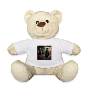 Woman Walking Down Tokyo Street at Night - Teddy Bear - white - Front