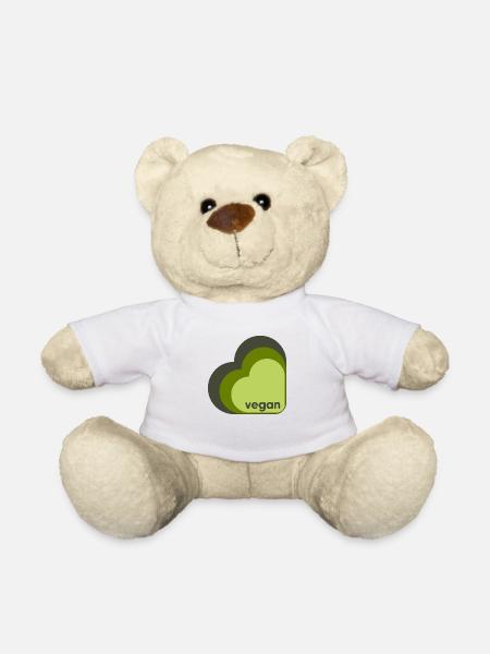Green vegan heart three colors - Teddy Bear - white