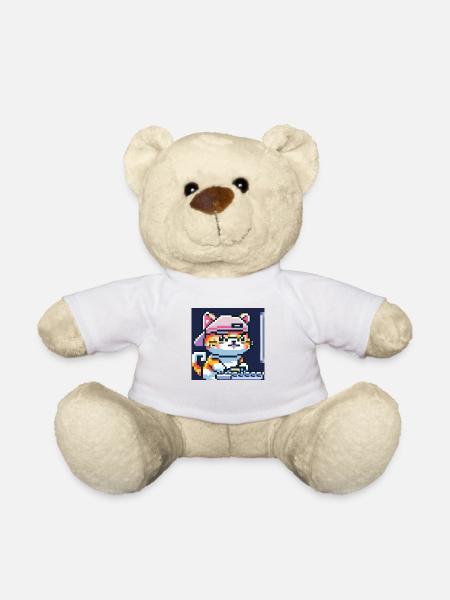 Chat mignon avec une casquette de baseball jouant à des jeux informatiques - Nounours - blanc