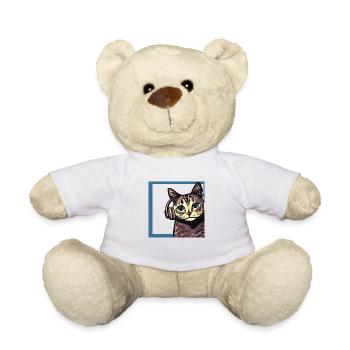 Chat écoutant de la musique avec des écouteurs - Nounours - blanc - Devant