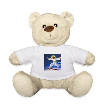 Ölgemälde von Jesus Christus beim Schlittschuhlaufen in den Wolken - Teddy - Weiß - Vorne