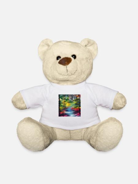 Water color river in forest - Teddy Bear - white