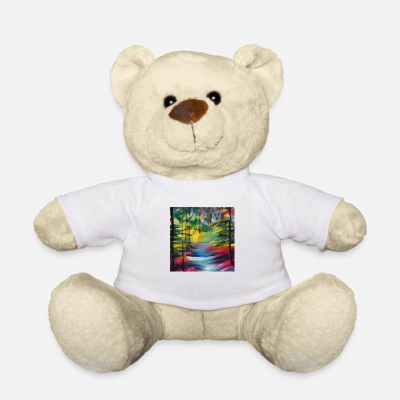 Water color river in forest - Teddy Bear - white