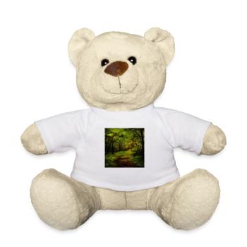 Dark watercolor forest nature - Teddy Bear - white - Front