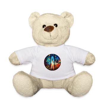 Rakete Weltall Raketenstart Kirchenglass Buntglass - Teddy - Weiß - Vorne