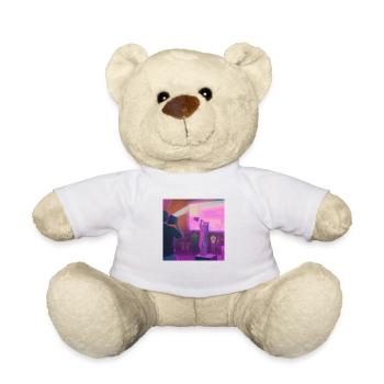 Un homme avec une caméra de télévision filme un chat humanoïde en train de danser - Nounours - blanc - Devant