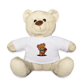 Ours en Peluche Mignon avec Rose - Saint-Valentin - Nounours - blanc - Devant