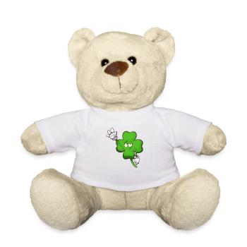 Vierblättriger Kleeblattcharakter winkt - Teddy - Weiß - Vorne