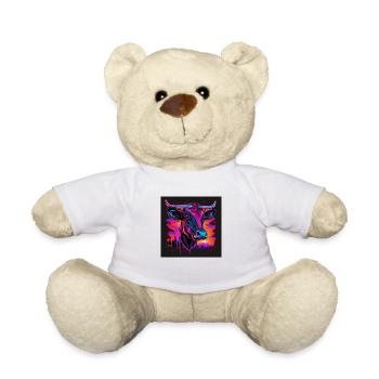 Kuh mit Neonfarben, Synthwave / 80er Jahre - Teddy - Weiß - Vorne
