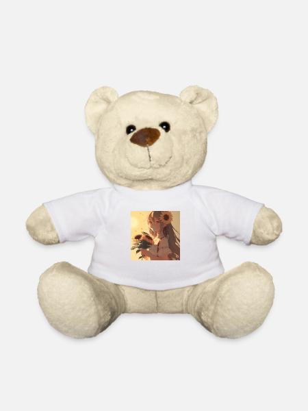 Anime Girl Anime Mädchen Waifu Otaku Sonnenblumen - Teddy - Weiß