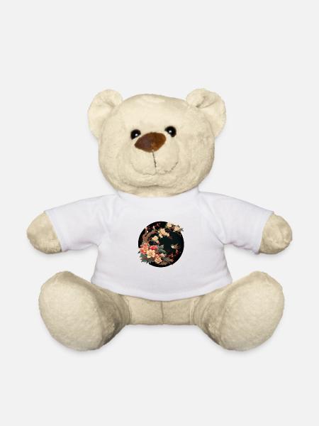 Peinture japonaise Fleurs Broderie Artwork - Nounours - blanc
