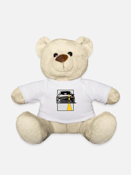 Schwarzes Auto Gelber Streifen - Teddy - Weiß