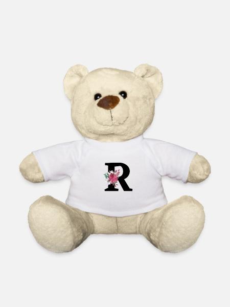 Lettre r floral - Nounours - blanc