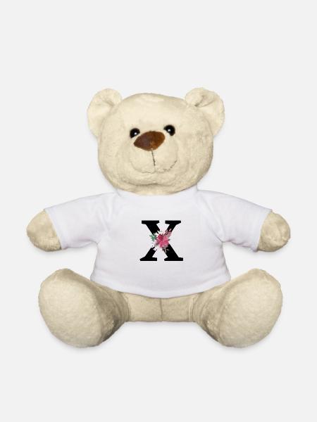 Lettre x floral - Nounours - blanc