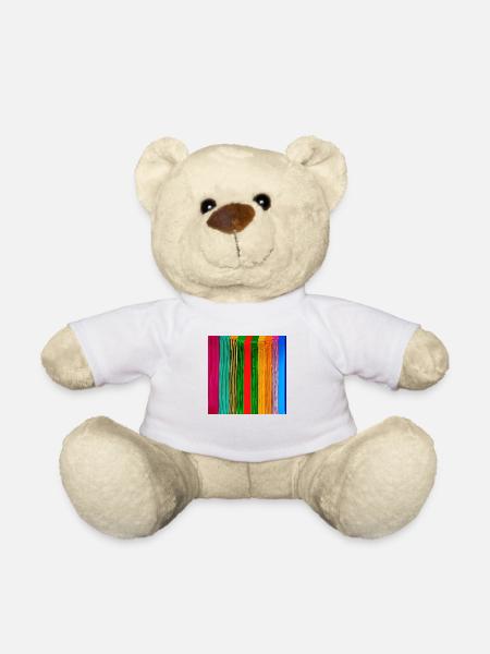 vertical thick strips of crazy colours - Teddy Bear - white