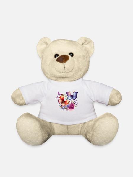 Fleurs vintage papillon - Nounours - blanc