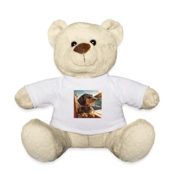 Rauhaardackel mit Sonnenbrille im Urlaub - Teddy - Weiß - Vorne