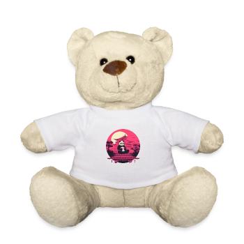 Synthwave eating Panda Japan Sunset - Teddy Bear - white - Front