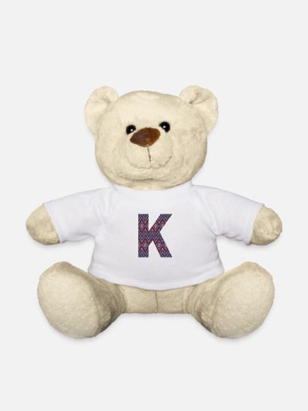 Monogram Letter K- geometric pattern - Teddy Bear - white