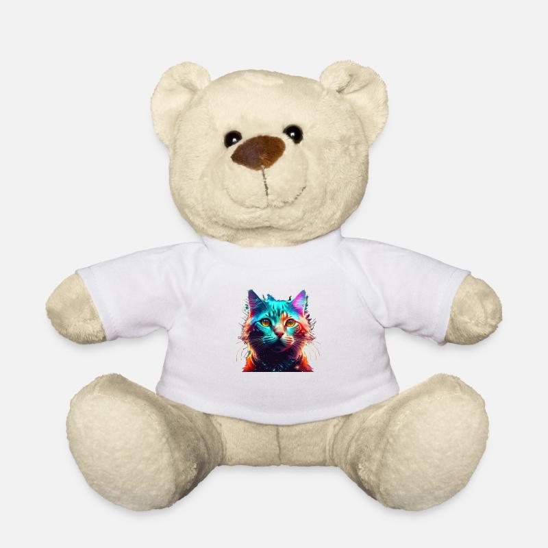 Cat Colorful - Teddy Bear - white