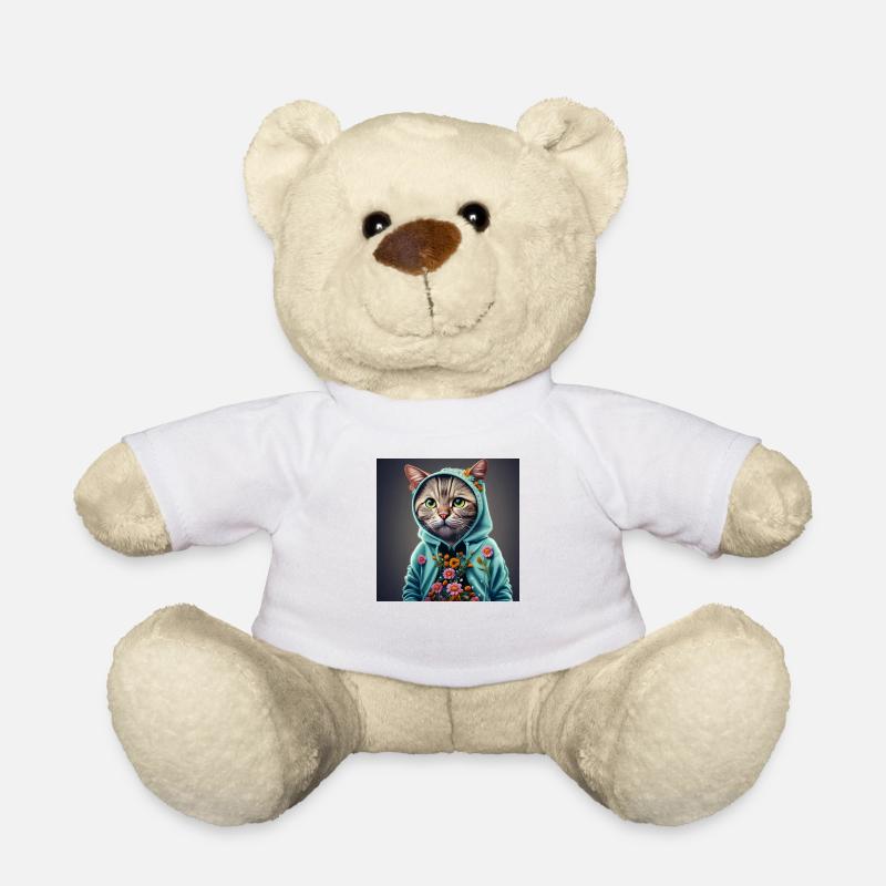 chat avec capuche et fleurs - Nounours - blanc