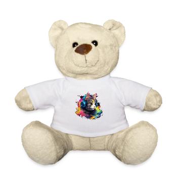 Katzen Design coole Katze mit Kopfhörer Vintage - Teddy - Weiß - Vorne