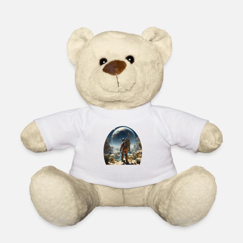 Un astronaute explore des mondes extraterrestres - Nounours - blanc