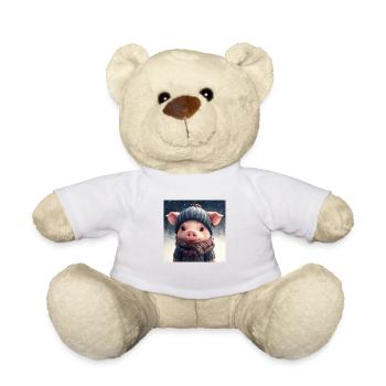 Süßes Winterferkel mit Kleidung an - Teddy - Weiß - Vorne
