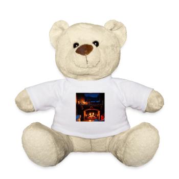 Cozy Fireplace Scene - Teddy Bear - white - Front