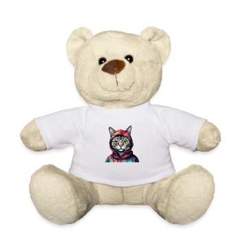 Coole bunte Graffiti Katze mit Hoodie - Teddy - Weiß - Vorne