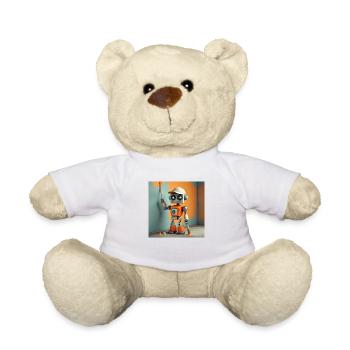 niedlicher kleiner orangefarbener futuristischer Vintage-Roboter - Teddy - Weiß - Vorne