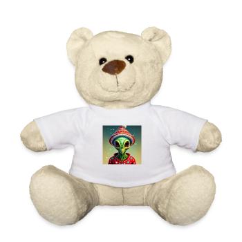 green alien wearing an ugly Christmas sweater - Teddy Bear - white - Front