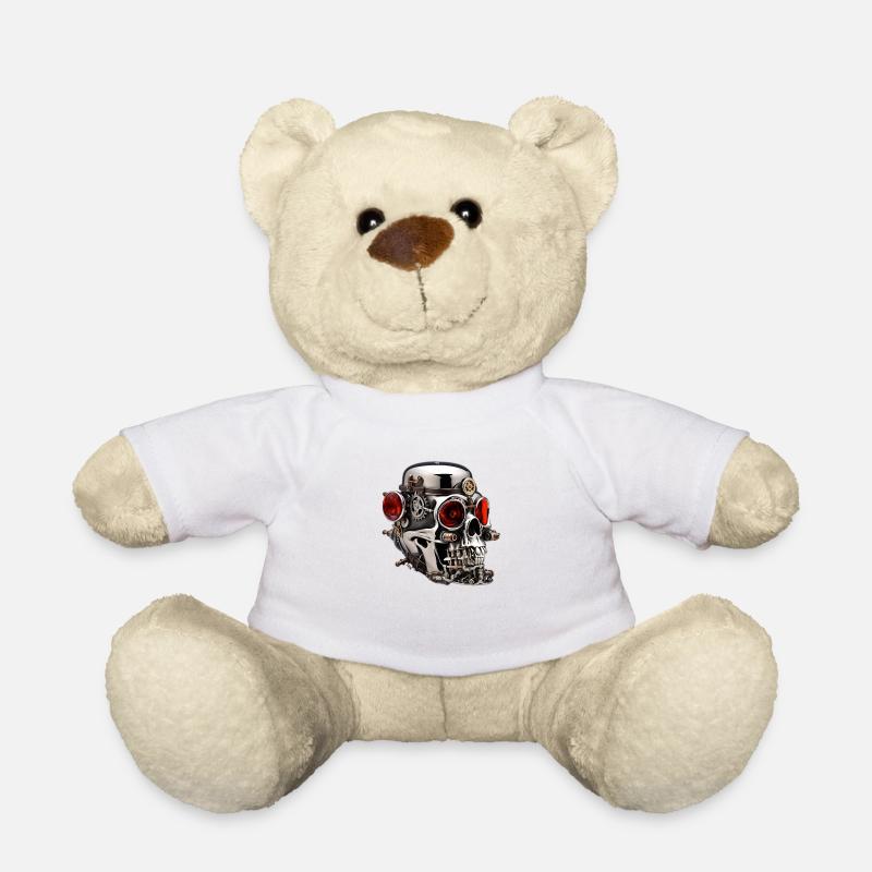 Silberner Totenkopf mit roten Augen - Teddy - Weiß