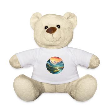 Mountain Landscape with Meadows, River, Sunset - Teddy Bear - white - Front