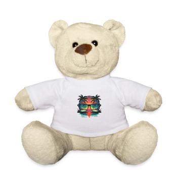 « Palmiers au coucher du soleil : style de plage au coucher du soleil » - Nounours - blanc - Devant