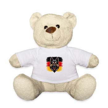 Stolzer Deutscher Schäferhund vor Deutschlandfahne - Teddy - Weiß - Vorne