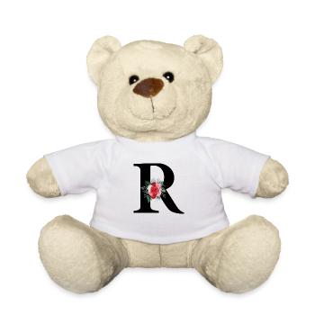 Red Floral Letter R - Teddy Bear - white - Front